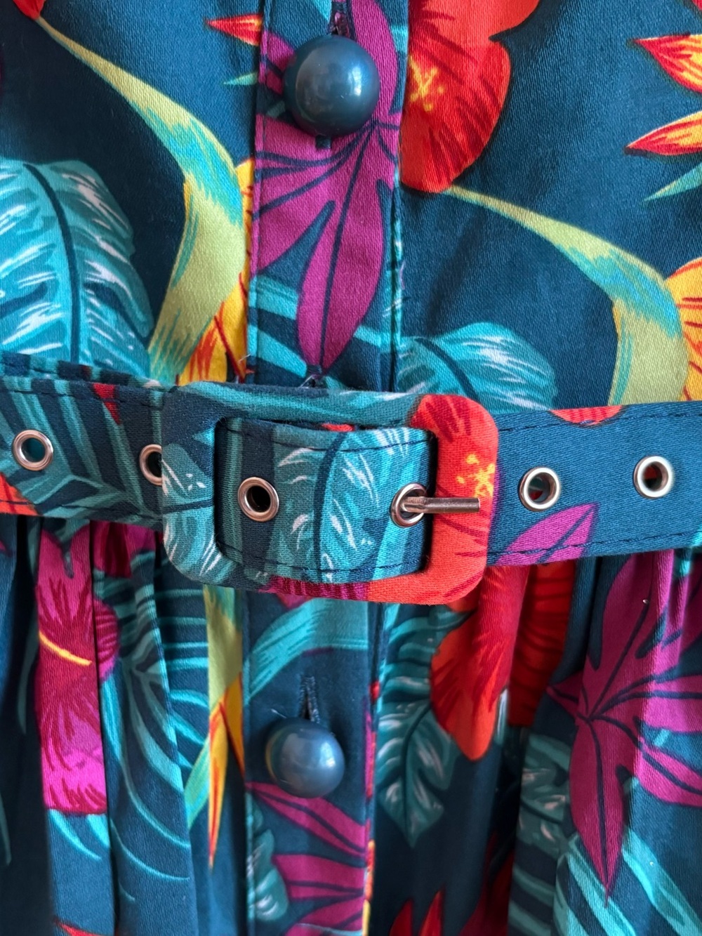 Collectif Teal Tropical Floral Sundress with Red & Purple Accents - Picture 4 of 11